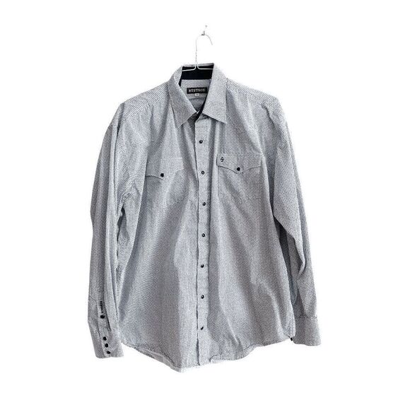 Stetson Mens Geometric Cotton Pearl Snap Button Down Shirt Black White Size XL - Picture 1 of 8